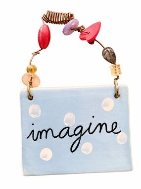 Silvestri Cream Plaque with Red Heart and Multicolor Beaded Hanger